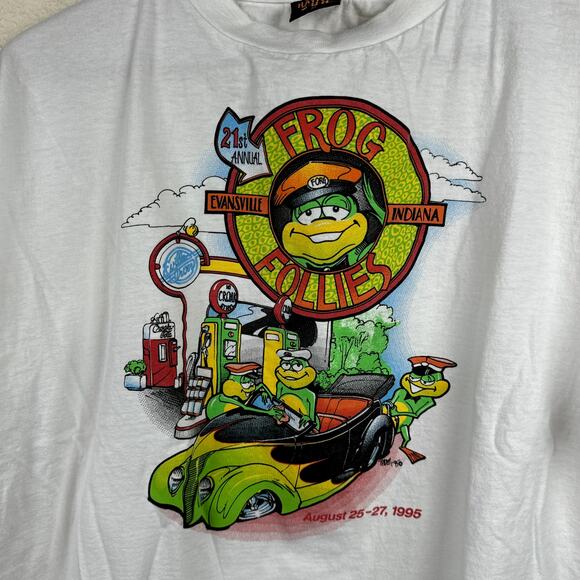 Vintage Frog Follies Shirt XL White Short Sleeve Single Stitch Double Sided 1995 - Picture 5 of 9